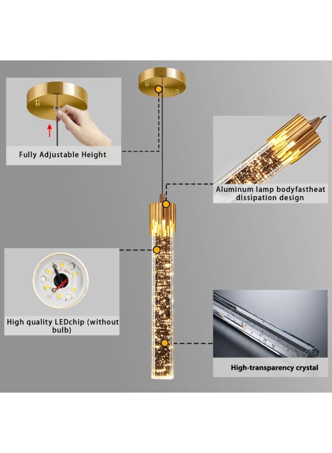 روعة ثريا كريستالية ذهبية حديثة، مصباح جزيرة كريستالي ثلاثي الألوان LED، مصباح معلق ذهبي قابل للتعديل، مصباح معلق بلوحة، مناسب لغرف المعيشة وغرف النوم وغرف الطعام (عبوة واحدة) - Image 3